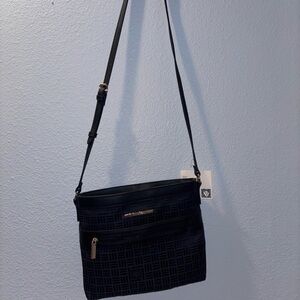 NWT Anne Klein Black Large Crossbody Bag W/ Gold Accents